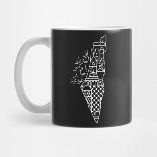 I Love Palestine My Homeland Arabic Calligraphy with Palestinian Map and Kufiya Pattern - wht Mug